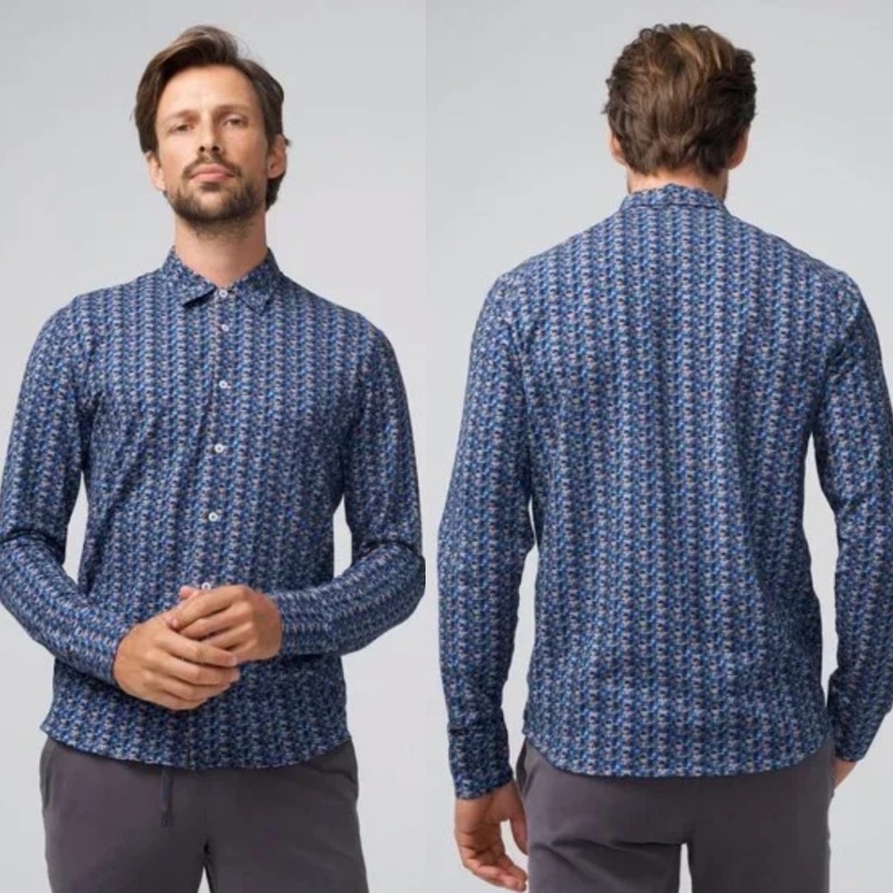 NEW Good Man Brand Printed Long Sleeve Button Up Dress Shirt Size Large NWOT Top